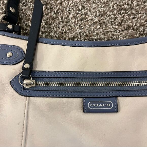Vintage Coach Daisy Spectator Leather Shoulder/ Handbag Parchment/ Slate Blue - Picture 7 of 16